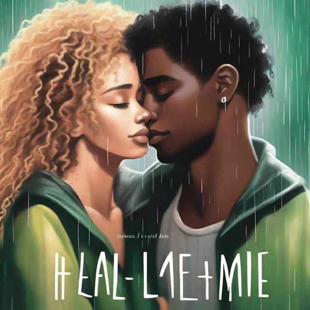 A light-skinned black woman with long curly hair with blond highlights has tears in her eyes and is hugging a tall white male with green eyes and short black hair in the rain