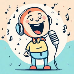 A drawn character singing into a microphone