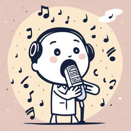 A drawn character singing into a microphone