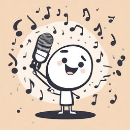 A drawn character singing into a microphone