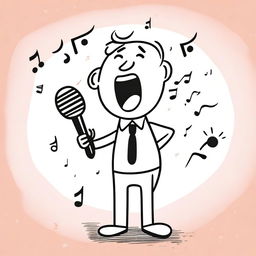 A drawn character singing into a microphone