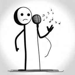 A poorly drawn stickman singing into a poorly drawn microphone on an empty background