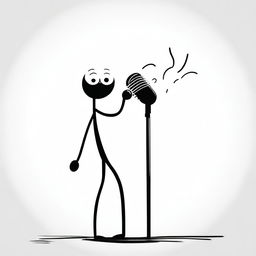 A poorly drawn stickman singing into a poorly drawn microphone on an empty background