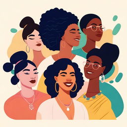 Create an image featuring diverse women from different backgrounds and cultures, showcasing their unique styles and personalities in a vibrant and positive setting