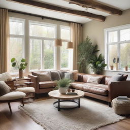 Generate a cozy and warm living space, maintaining the existing furniture as shown in the reference photo