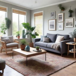 Generate a cozy and warm living space, maintaining the existing furniture as shown in the reference photo