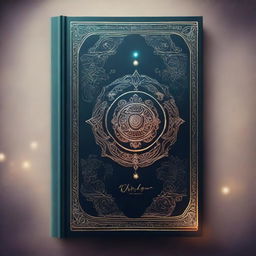 A book cover that looks like a magical book, featuring intricate designs, glowing runes, and an aura of enchantment