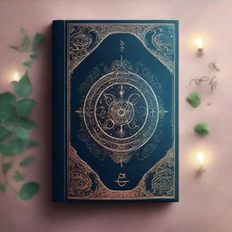 A book cover that looks like a magical book, featuring intricate designs, glowing runes, and an aura of enchantment