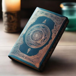 A book cover that looks like a magical book, featuring intricate designs, glowing runes, and an aura of enchantment