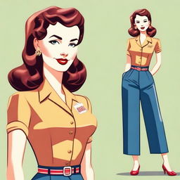 Create an illustration of a character inspired by 1940s art style