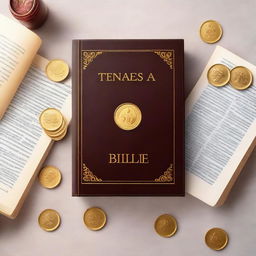 An image depicting the theme 'Finanças à Luz da Bíblia', showing a Bible open with golden coins and financial documents around it