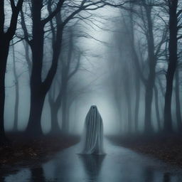 A real ghost in the middle of an empty and dark road at night