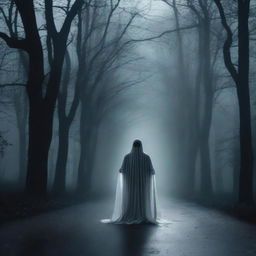 A real ghost in the middle of an empty and dark road at night