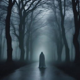 A real ghost in the middle of an empty and dark road at night