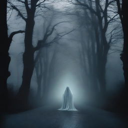 A real ghost in the middle of an empty and dark road at night