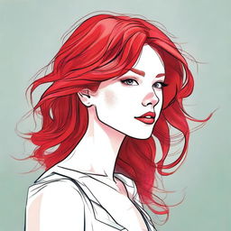 A detailed illustration of a person with vibrant red hair, styled in a unique and eye-catching way