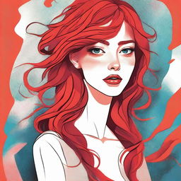 A detailed illustration of a person with vibrant red hair, styled in a unique and eye-catching way