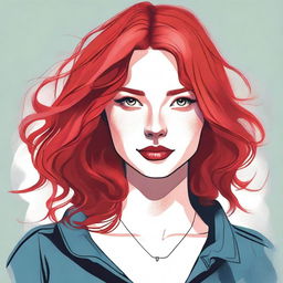 A detailed illustration of a person with vibrant red hair, styled in a unique and eye-catching way