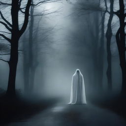 A ghost standing in the middle of a road