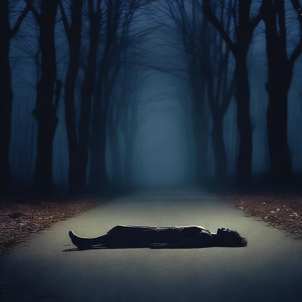 A deceased girl lying in the middle of a deserted road