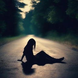 A deceased girl lying in the middle of a deserted road