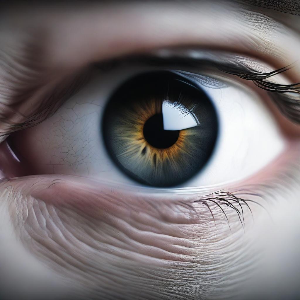 A close-up of a male human eye reflecting the image of a ghost about to attack