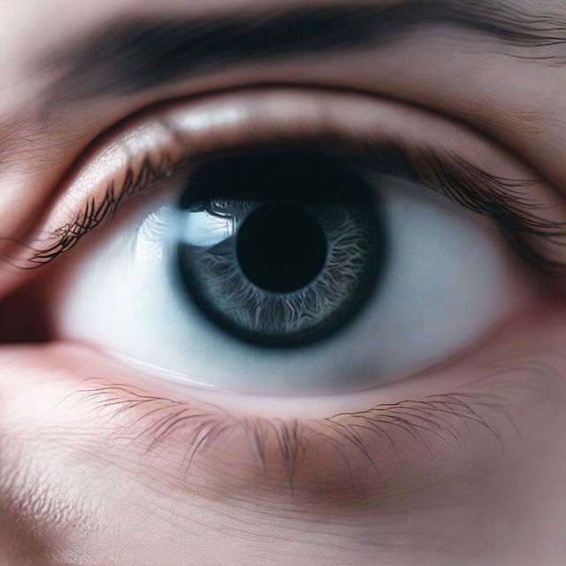 A close-up of a male human eye reflecting the image of a ghost about to attack