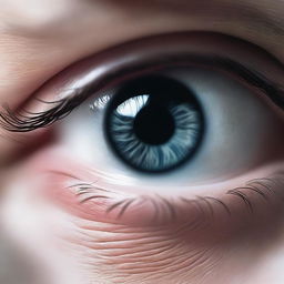 A close-up of a male human eye reflecting the image of a ghost about to attack