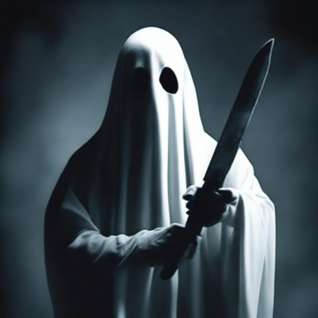 A ghost staring directly ahead, holding a knife in its hand