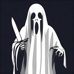 A ghost staring directly ahead, holding a knife in its hand