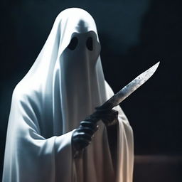 A ghost staring directly ahead, holding a knife in its hand, positioned slightly away from the foreground