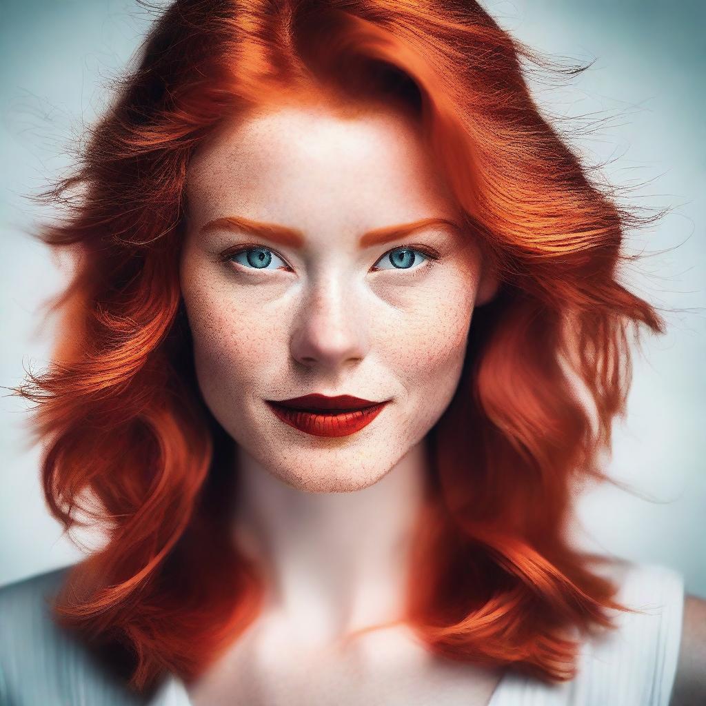 A vibrant and striking image of a red-headed person with captivating features, showcasing their fiery hair and confident demeanor