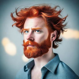 A vibrant and striking image of a red-headed person with captivating features, showcasing their fiery hair and confident demeanor