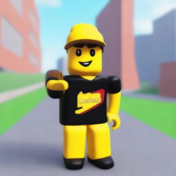 Una miniatura de un personaje de Roblox amarillo con camiseta roja y pantalones cortos negros saltando por obstáculos a más de 100 metros de altura