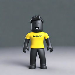 Una miniatura de un personaje de Roblox amarillo con camiseta roja y pantalones cortos negros saltando por obstáculos a más de 100 metros de altura