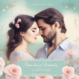 A beautiful and captivating book cover for a romance novel, featuring a serene and dreamy background with soft pastel colors