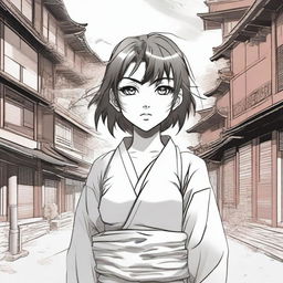 Create a manga-style scene featuring dynamic characters in an action-packed environment