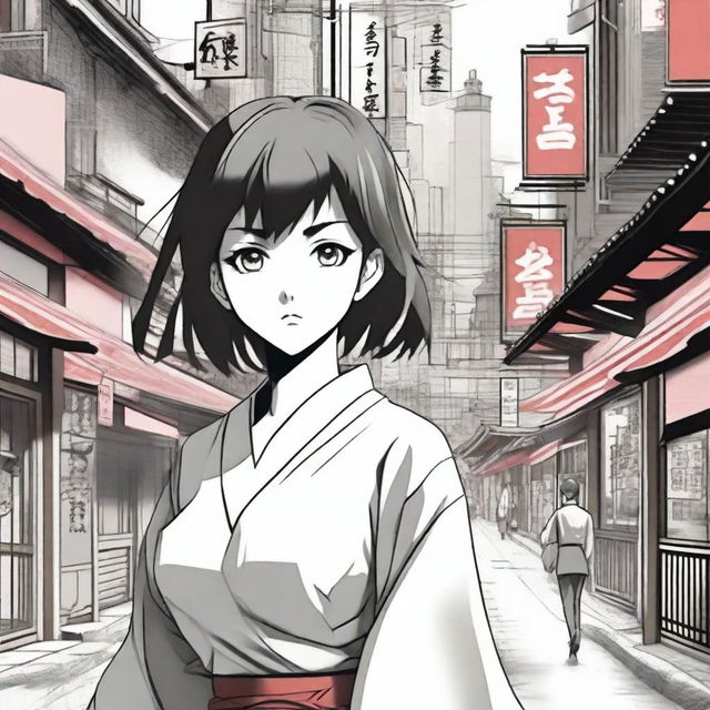 Create a manga-style scene featuring dynamic characters in an action-packed environment