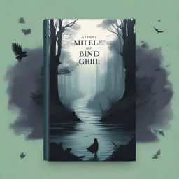 Create a book cover with no title or words, featuring a bird's eye perspective of a dark, eerie forest with a massive dark river flowing through it