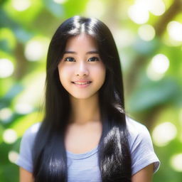 A beautiful Asian teenage girl with long, flowing black hair