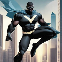 Create an image of a Black superhero in a dynamic and powerful pose