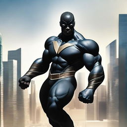 Create an image of a Black superhero in a dynamic and powerful pose