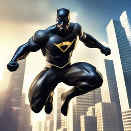 Create an image of a Black superhero in a dynamic and powerful pose