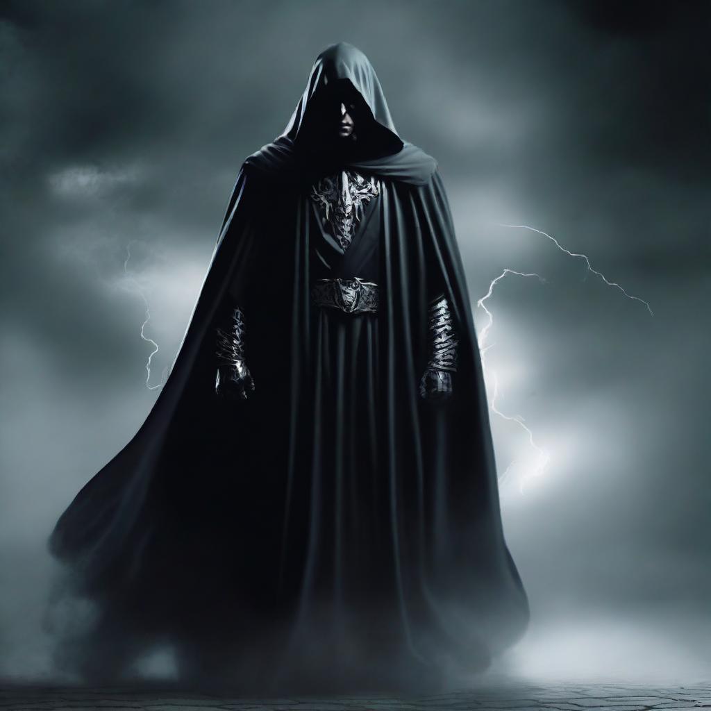 Create an image of a menacing villain with dark, ominous features