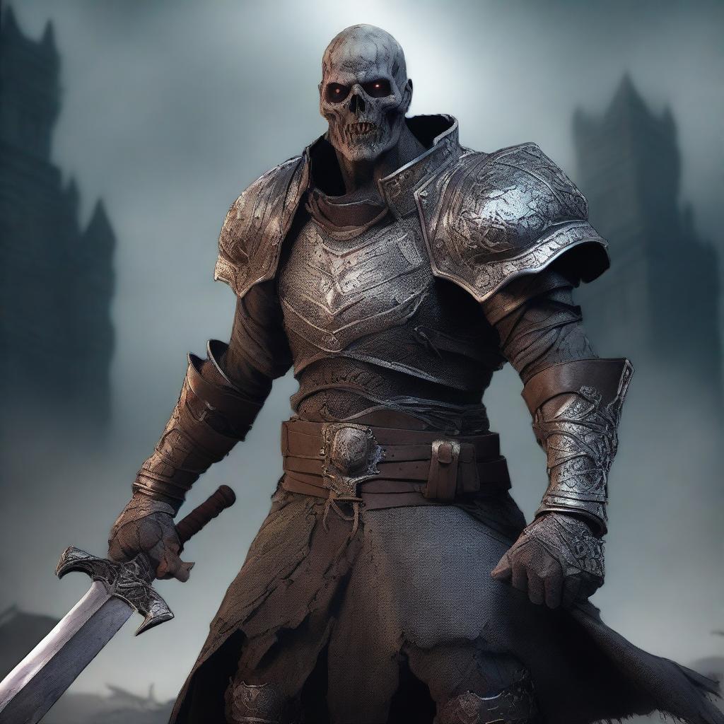 A highly detailed and realistic image of a zombie paladin from The Order of the Silver Dragon