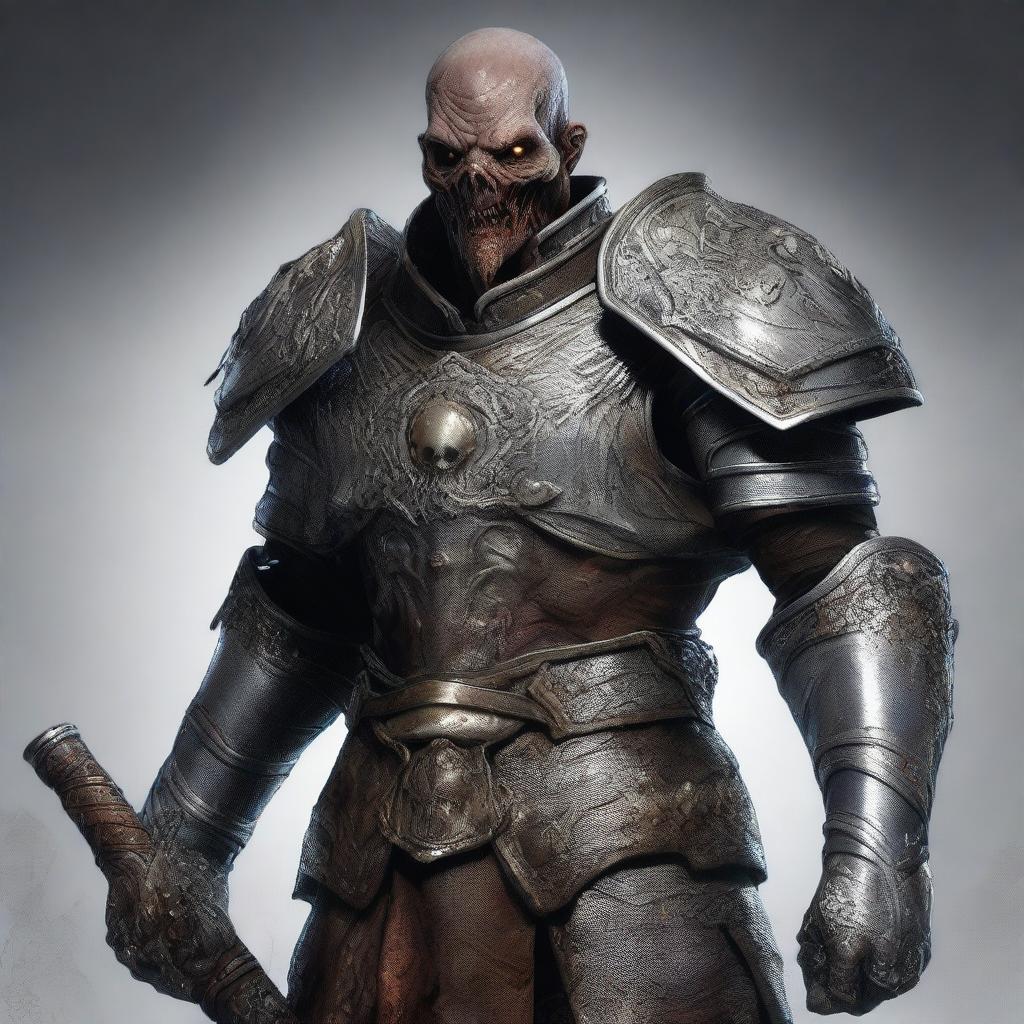 A highly detailed and realistic image of a zombie paladin from The Order of the Silver Dragon