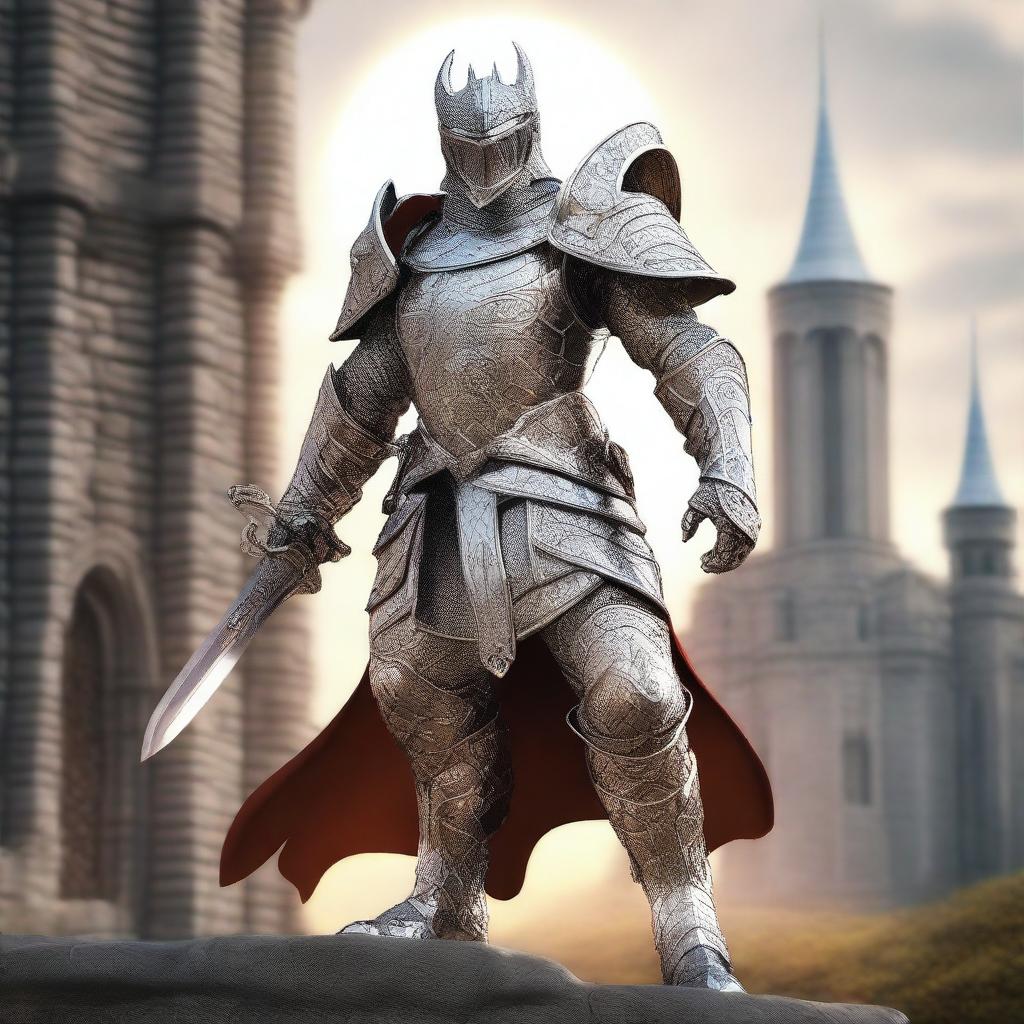 A majestic revenant paladin without a helmet, clad in gleaming silver armor