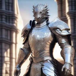 A majestic revenant paladin without a helmet, clad in gleaming silver armor