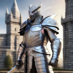 A heroic human paladin without a helmet, clad in gleaming silver armor