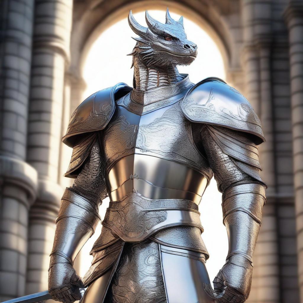 A majestic human paladin without a helmet, clad in gleaming silver armor